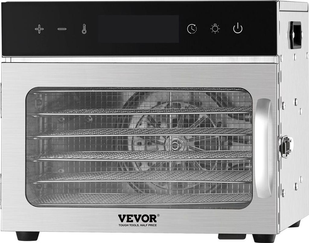 6-Tabletts-Lebensmittel-Dehydrator aus Edelstahl, 400 W, zum Trocknen von Obst und Fleischstreifen