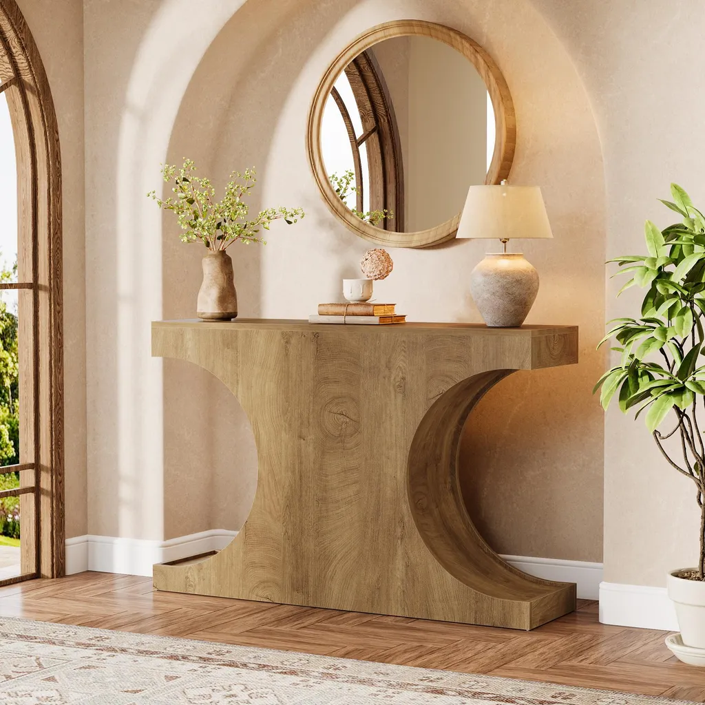 Table Console Tribesigns 105cm Style Rustique Industriel en C - Bois