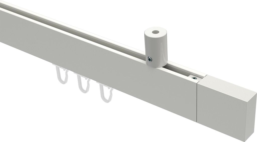 Interdeco Innenlaufstange / Gardinenstange mit Innenlauf Weiß, Typ Sonius Lox (Quader) Deckenmontage, 14x35 mm 1-läufig, 240 cm