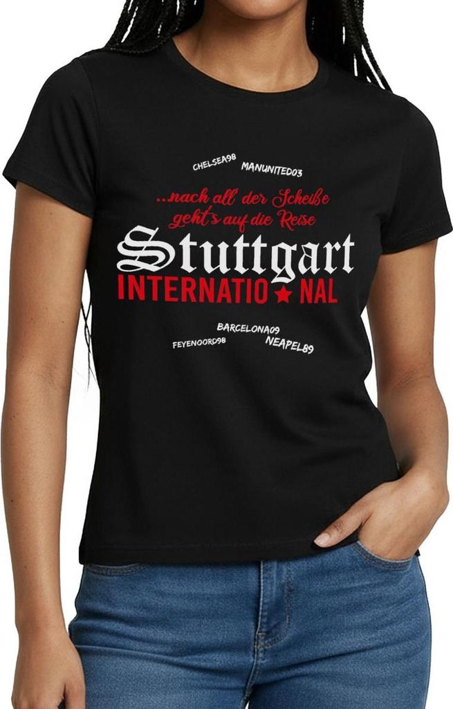 Spreadshirt Fußball Stuttgart International Frauen T-Shirt, XXL, Schwarz