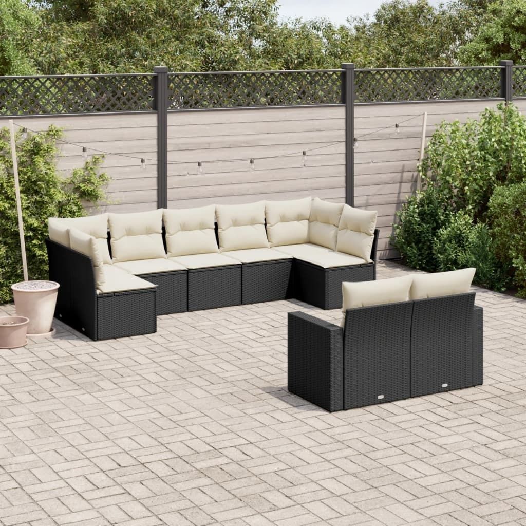 Maison Exclusive - 9-tlg. Garten-Sofagarnitur mit Kissen Schwarz Poly Rattan