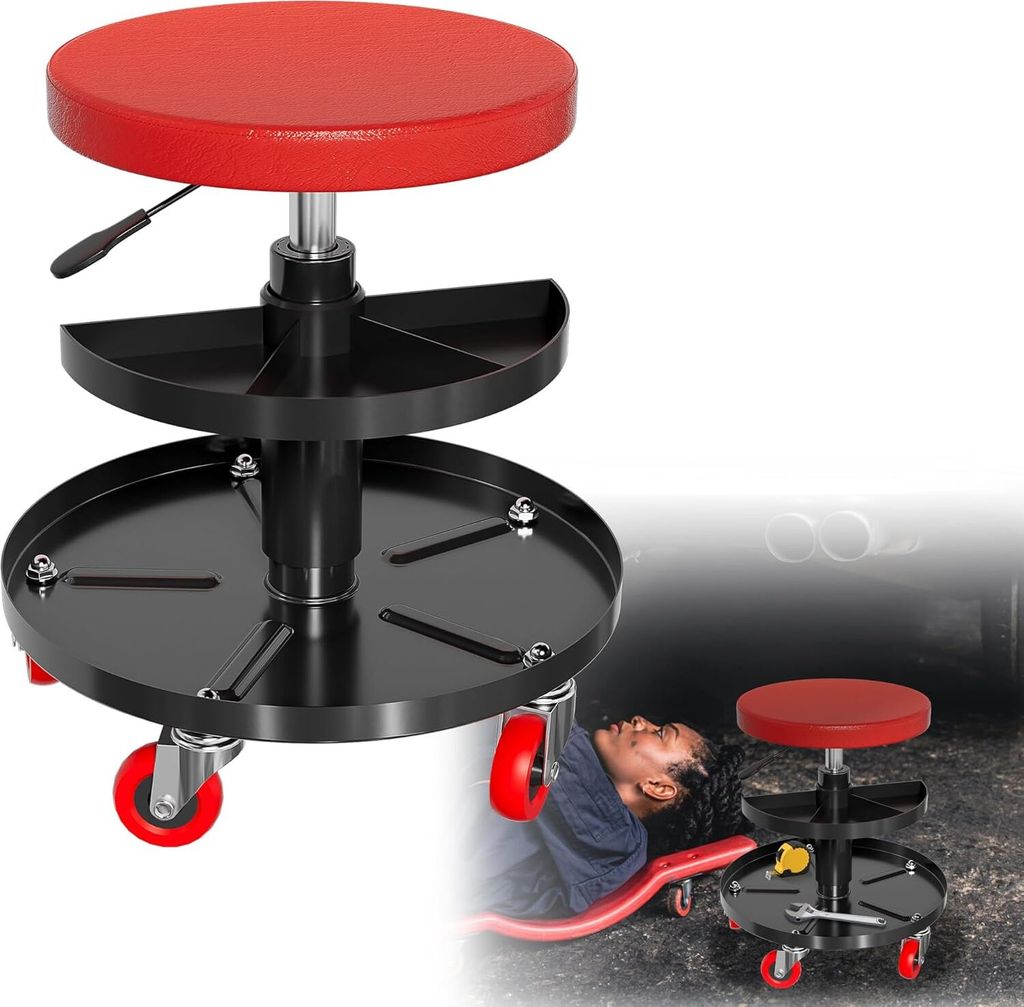 YUENFONG Werkstatt Rollbrett Werkstatthocker Rollsitz Montageliege mit 360¡ã Rollen Montagehocker Garagenhocker inkl. Aufbewahrungsbox Paletten (...