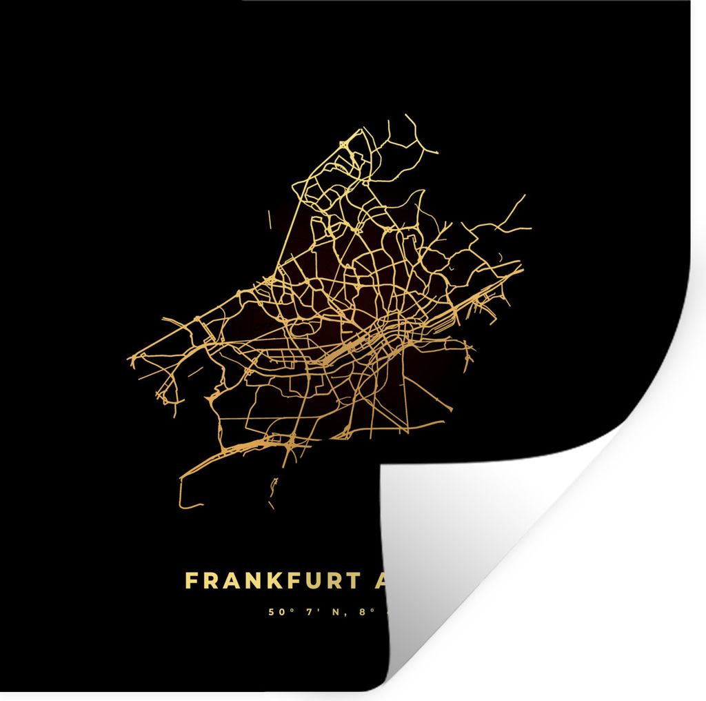 MuchoWow Wandtattoo Wandsticker Wandaufkleber Frankfurt - Deutschland - Karte - Stadtplan - Wegbeschreibung 100x100 cm Selbstklebend und Repositi...
