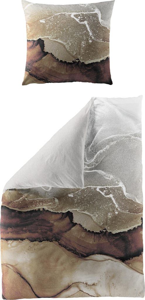 Bierbaum Mako-Satin Bettwäsche - Marmor-Optik, braun 135 x 200 cm Marmor-Optik, braun grau