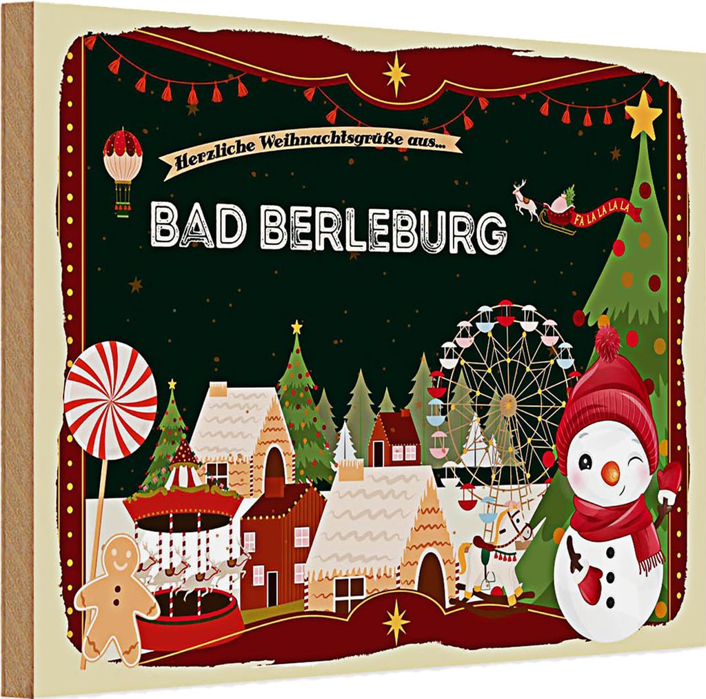 Holzschild Weihnachten Grüße BAD BERLEBURG 30x20cm