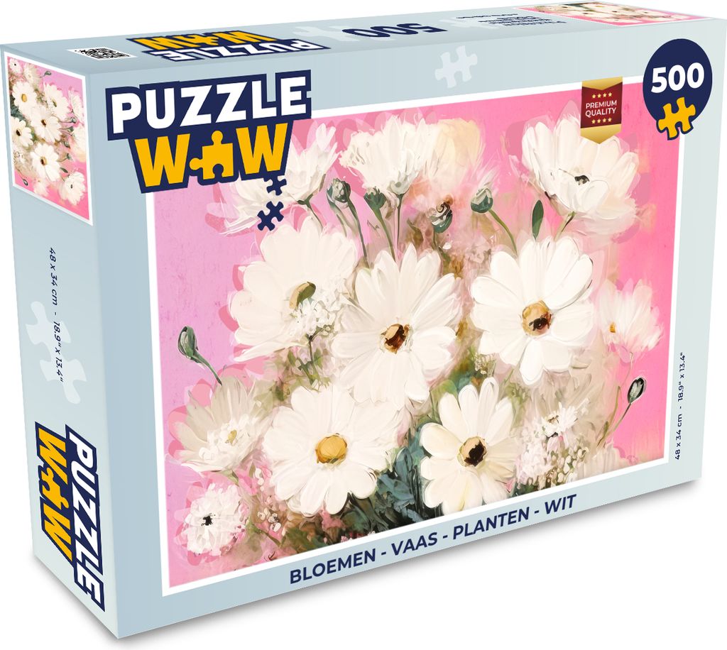 MuchoWow Puzzle 500 Teile Blumen - Vase - Pflanzen - Weiß - 500 Teile - Kinder - Selberbauen - Puzzlespiele