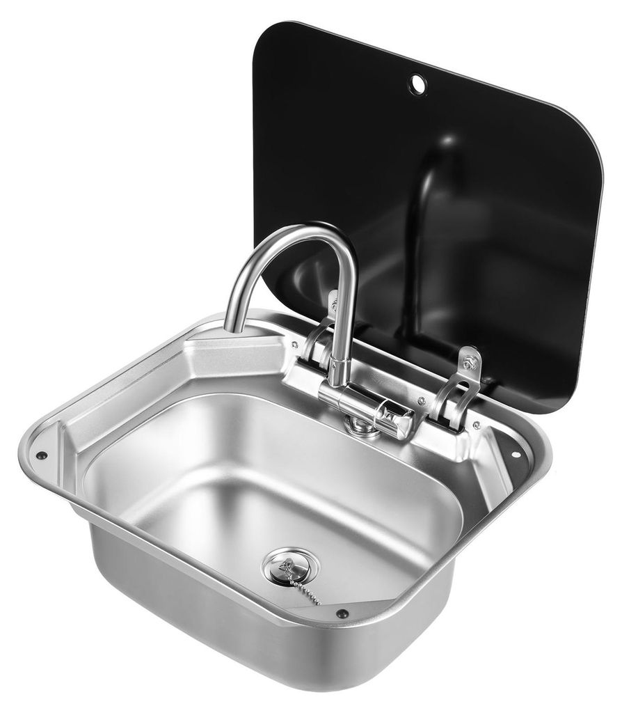 Klappbares Edelstahl Wohnmobil Waschbecken mit Glasdeckel, Platzsparende RV Spüle für Camper & Wohnwagen, Rostfrei, Leicht, Einfache Montage