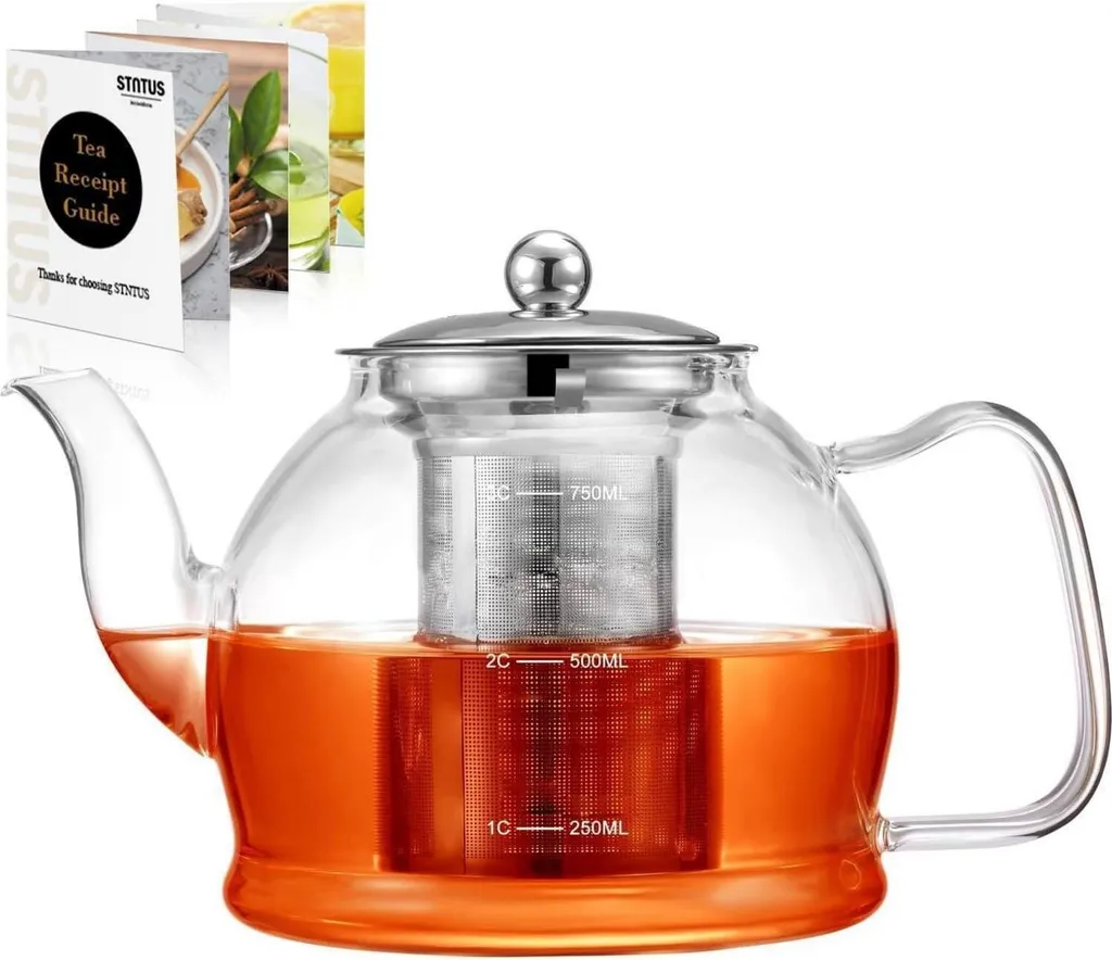 Teiera in Vetro con Setaccio 800ml - Lavabile in Lavastoviglie