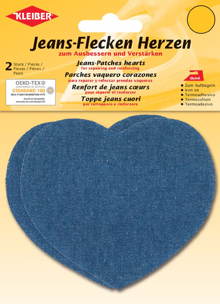 KLEIBER Jeans-Flecken Herzen 85 x 105 mm mittelblau 2 Stück