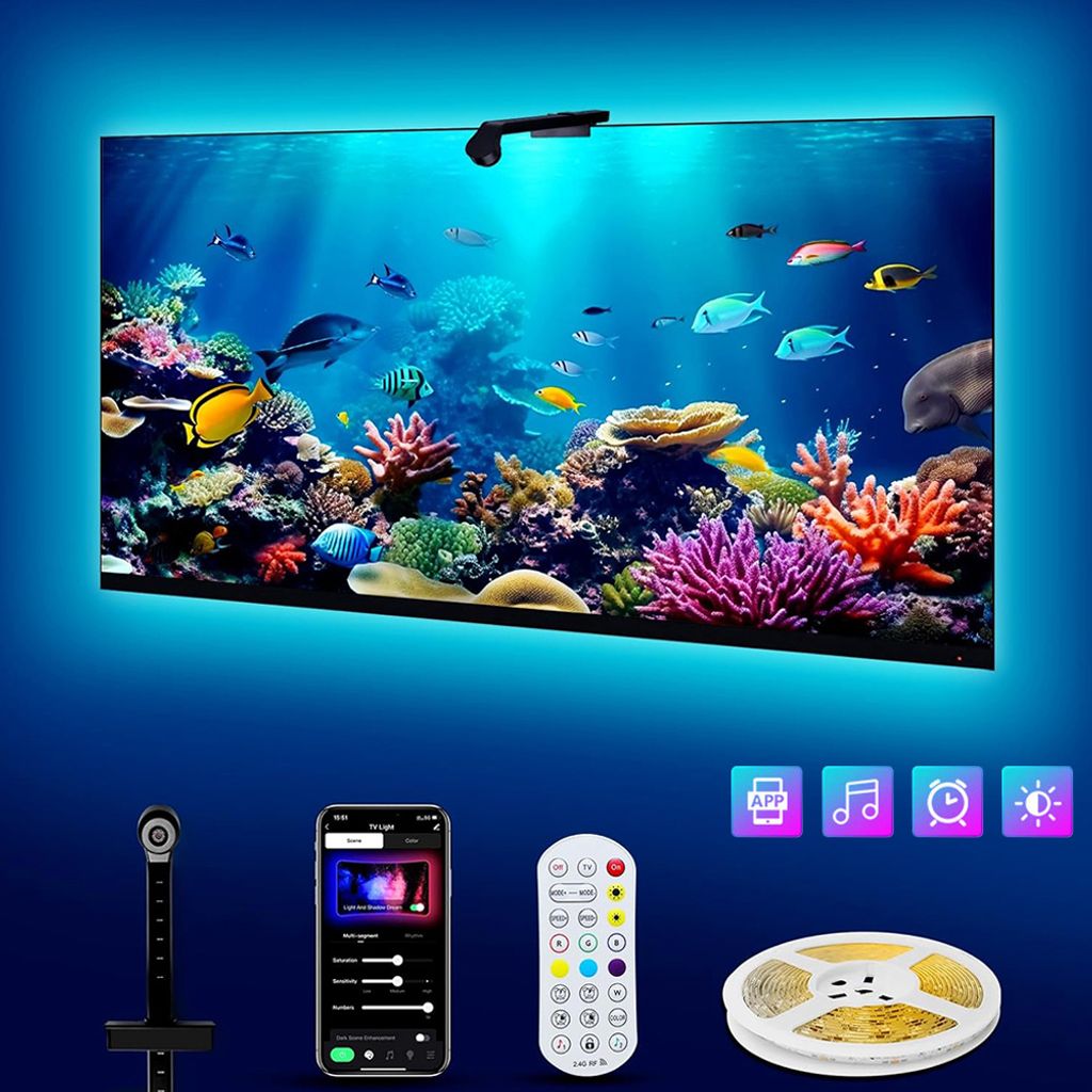 TV LED Hintergrundbeleuchtung mit Kamera für 65-75 Zoll Fernseher und PC 12 Szene Modus Musik Sync 5M LED Streifen TV Beleuchtung mit App Fernbedi...