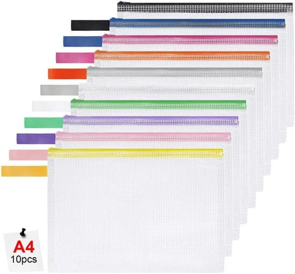Pochette de Rangement A4 Imperméable en Plastique avec Zip - Lot de 10