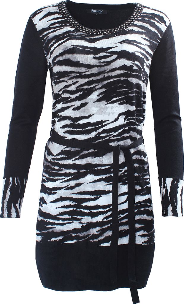 Passioni Futura Moda Damen Kleid Schwarz / Weiß XXL