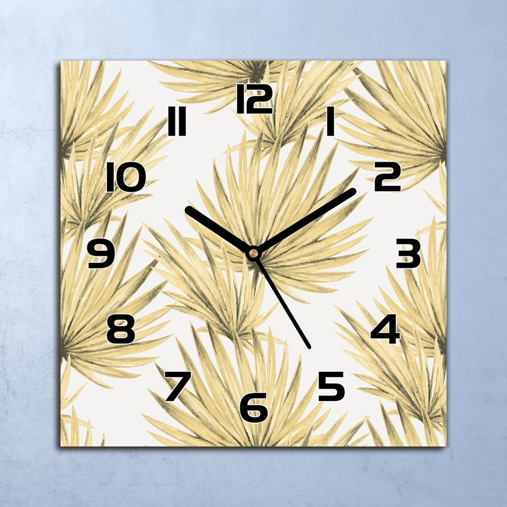 Wanduhr Echt-Glas-Küchenuhr Blassgrüne Blätter Quarz 30x30 Deko Bilder