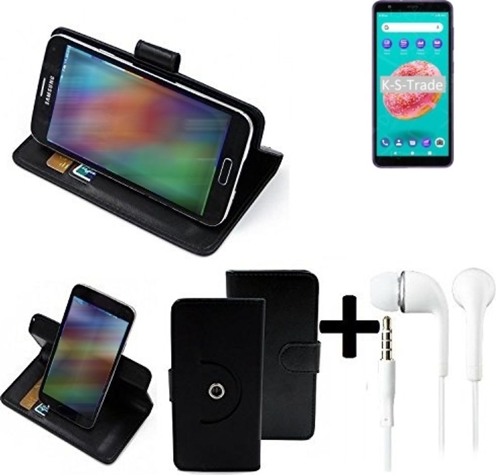 K-S-Trade Handy Hülle Schutz Hülle + Kopfhörer kompatibel mit ZTE Blade A3Y Handyhülle Flipcase Smartphone Cover Handy Schutz Tasche Walletcase