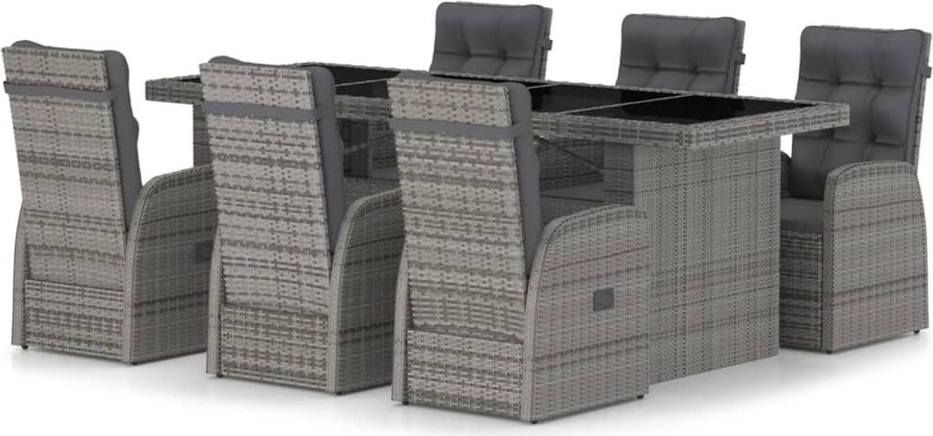 vidaXL 7-tlg. Garten-Essgruppe mit Kissen Poly Rattan Grau Produktbild 