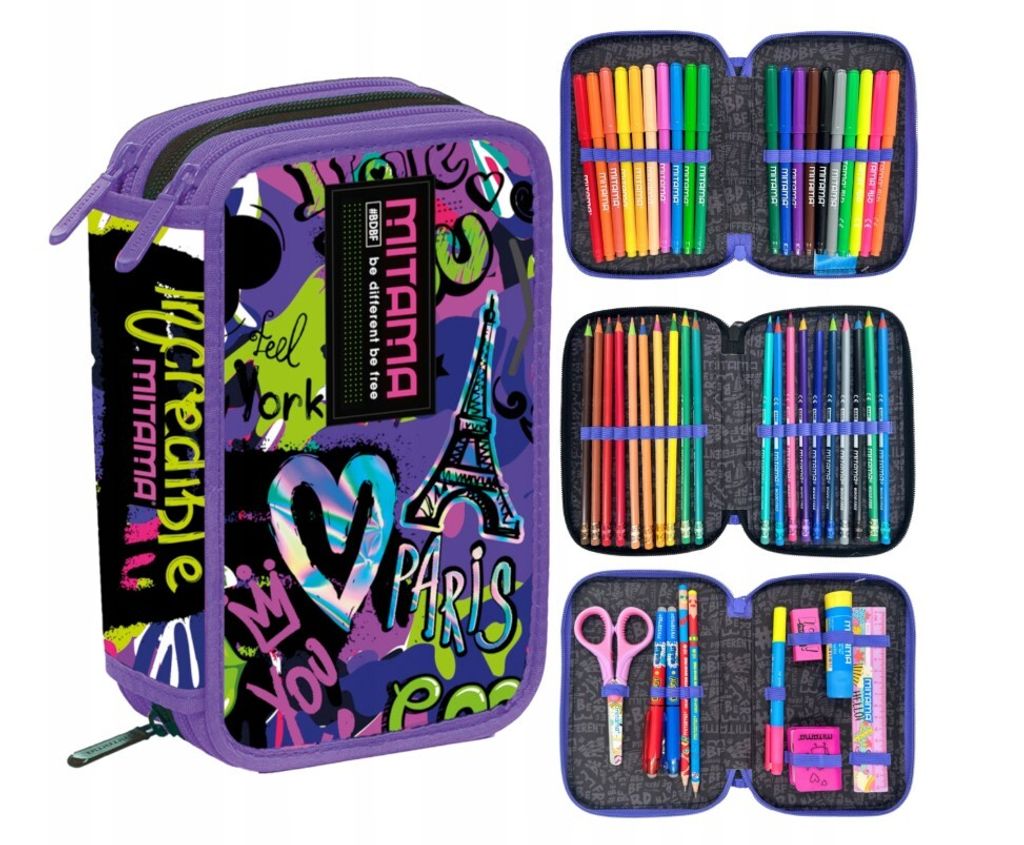 Dreiteiliges Federmäppchen mit 50-teiliger Ausstattung City Love Mitama