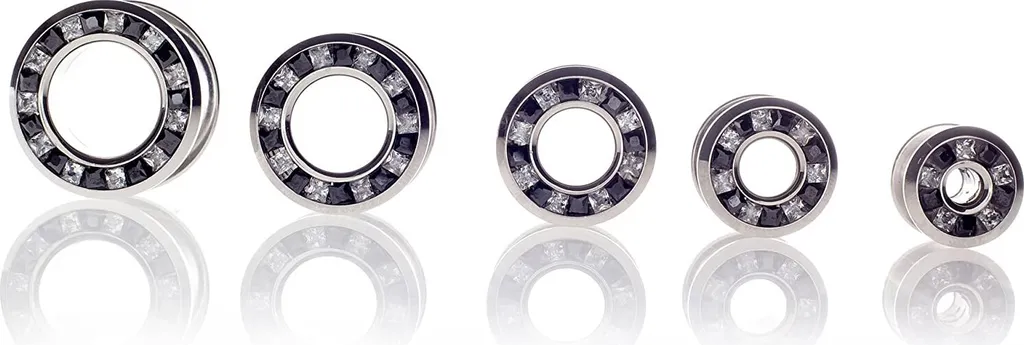 Tunnel Lusso 10mm Acciaio 316L e Cristalli Bianco e Nero 1908.10