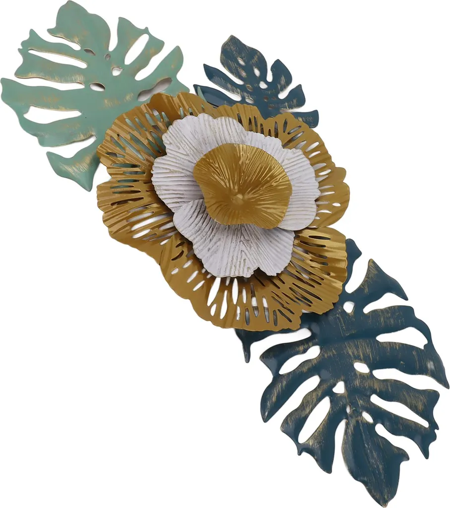 Suspension Fleur en Fer Bleu Moderne Décoration Murale Florale Métal