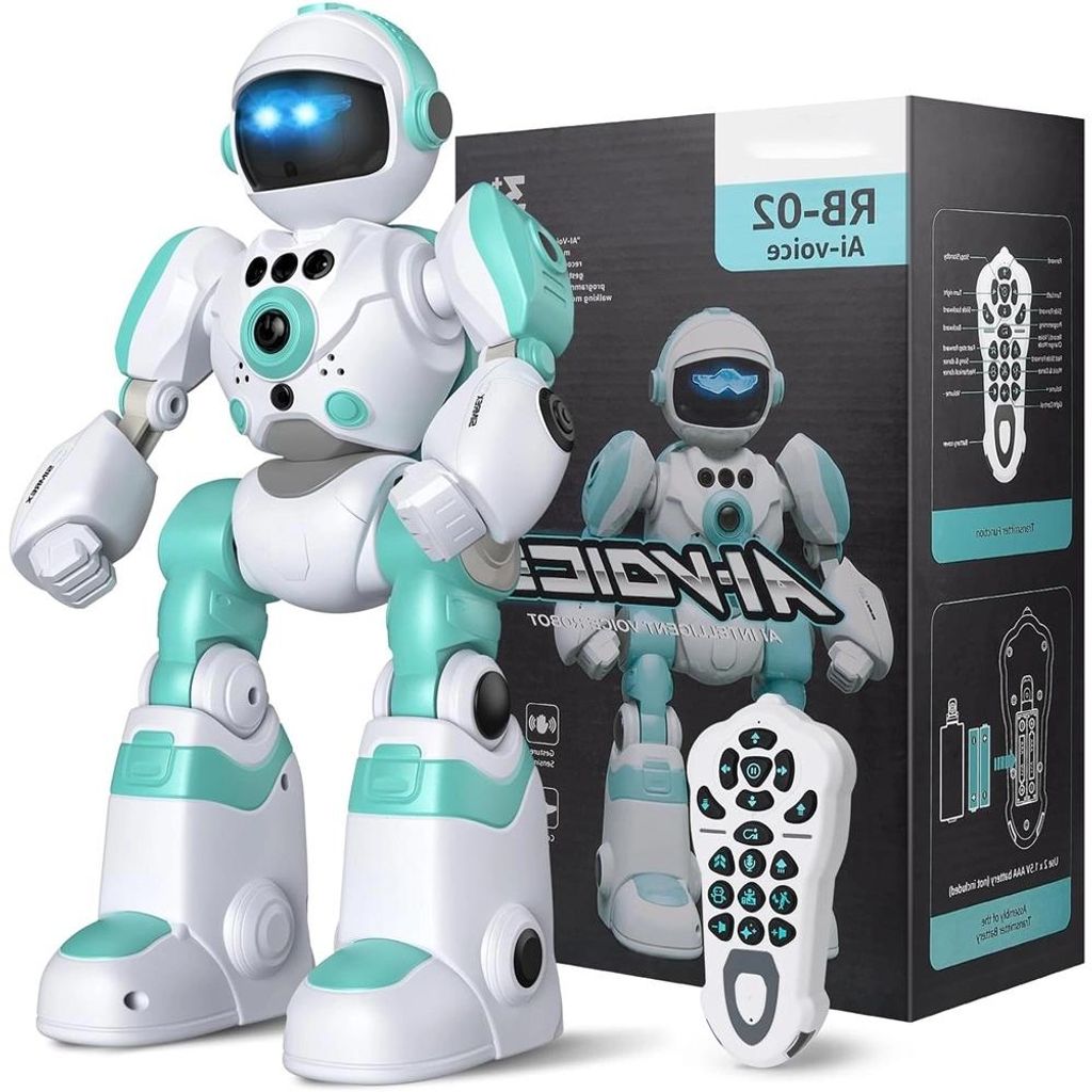 Roboter mit Fernbedienung Roboter Kinder Spielzeug wiederaufladbar und projizierbar, RC-Roboter mit LED-Augen und Musik, RC-Spielzeug mit Gestensensor