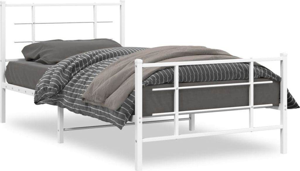 vidaXL Bettgestell mit Kopf- und Fußteil Metall Weiß 107x203 cm