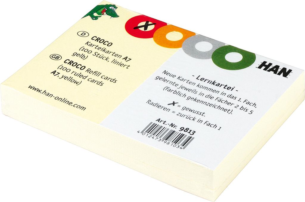 HAN 9813D 10x Karteikarten für CROCO DIN A7, gelb
