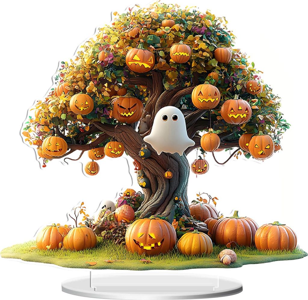 Halloween-Tischschild aus Acryl, 2D-Acryl, Geist, Kürbis, Baum, Hexe, Plakette für Home-Office-Schreibtisch, gestuftes Tablett, Dekor