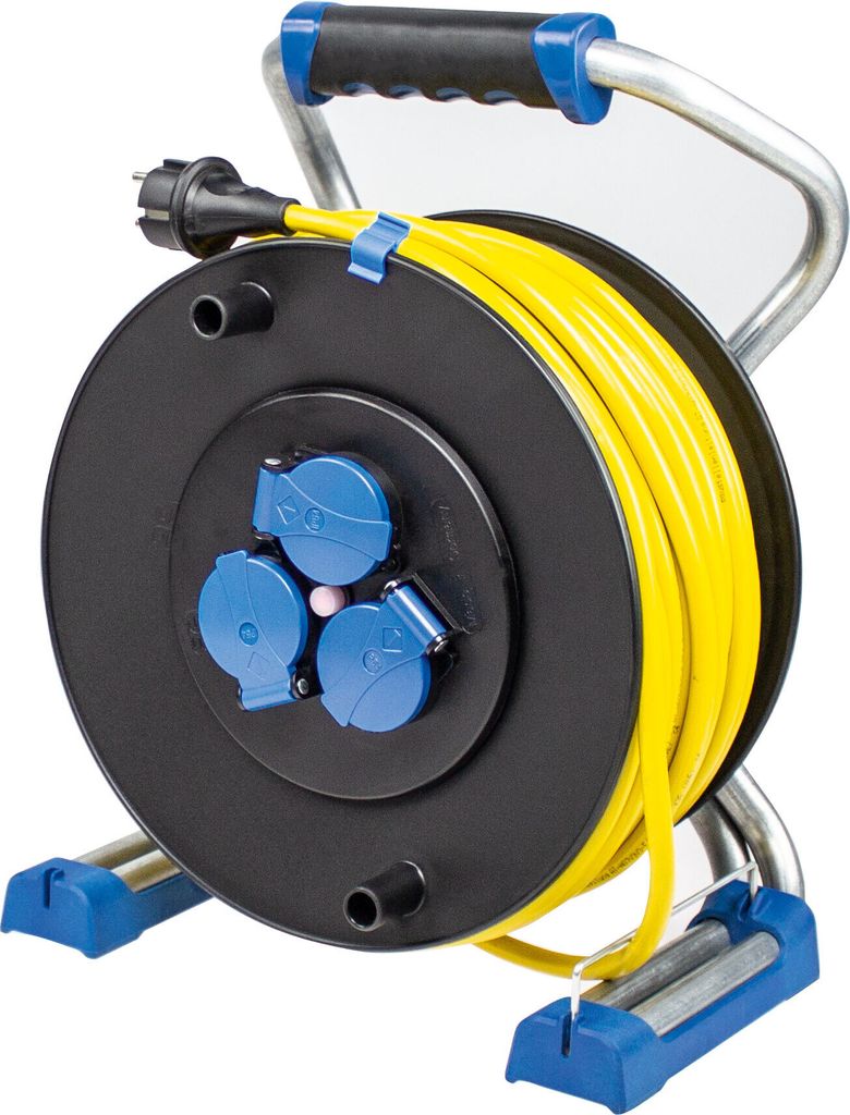 as-Schwabe Kunststoff-Kabeltrommel außen 40m gelbes Verlängerungskabel IP44