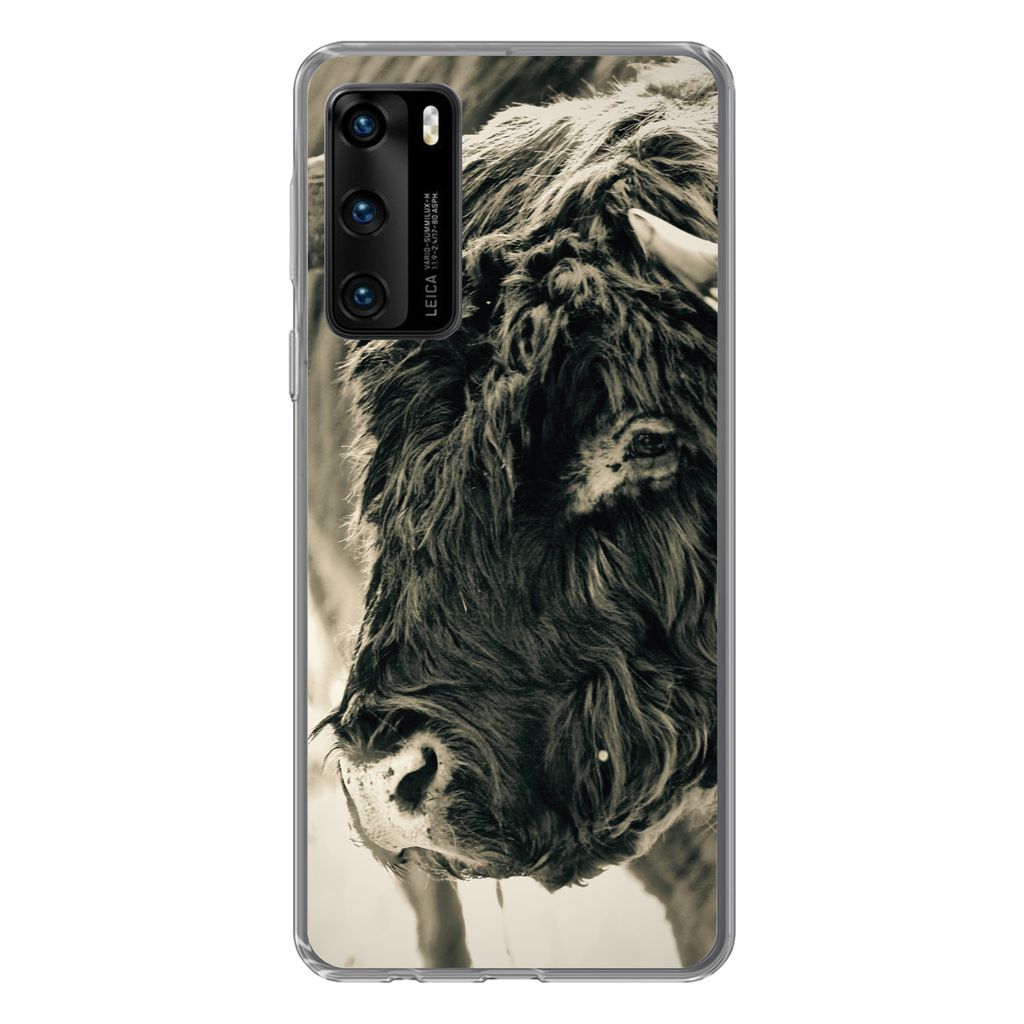 MuchoWow Handyhülle Schutzhülle Hülle für Huawei P40 Schottischer Highlander - Schnee - Hörner Silikon Softcase Handy Hülle - Handytasche
