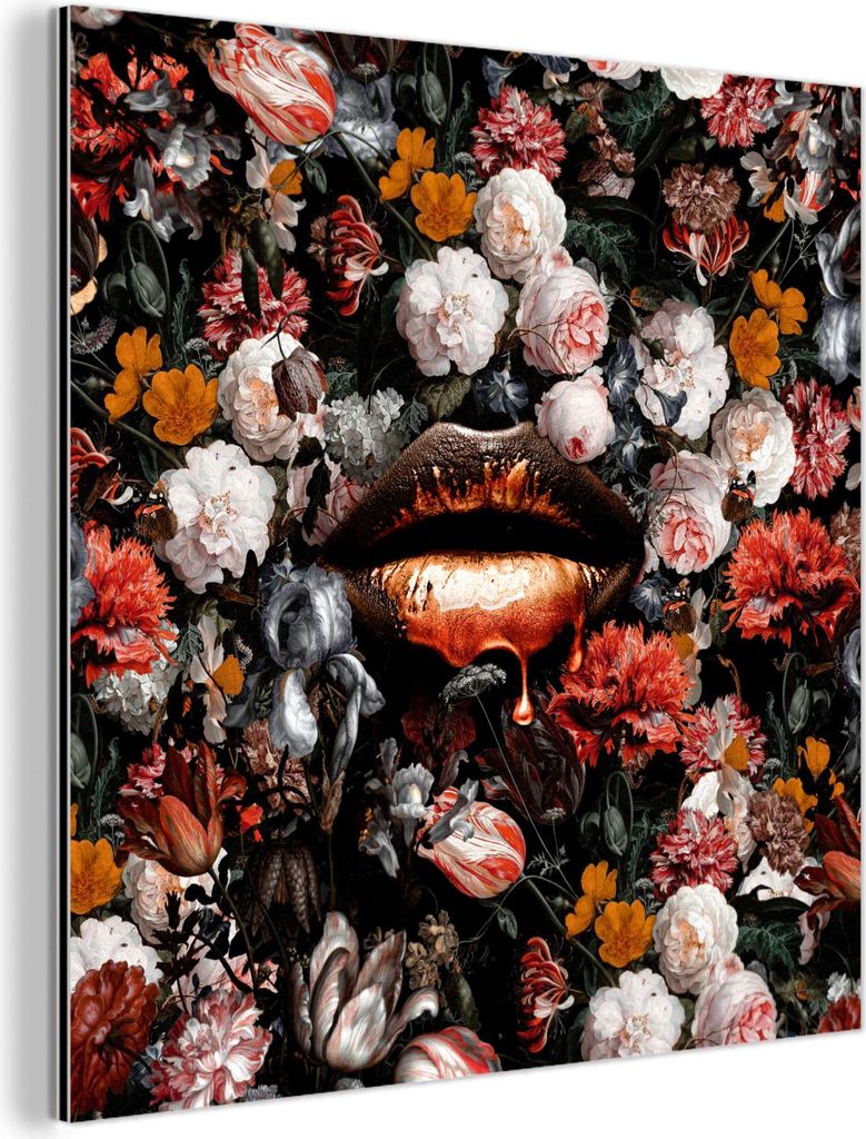 MuchoWow Wanddekoration Metall Metallbild Wandkunst 20x20 cm Lippen - Blumen - Farbe - Orange - Kunst - Abstrakt - Alte Meister MuchoWow Aluminium ...