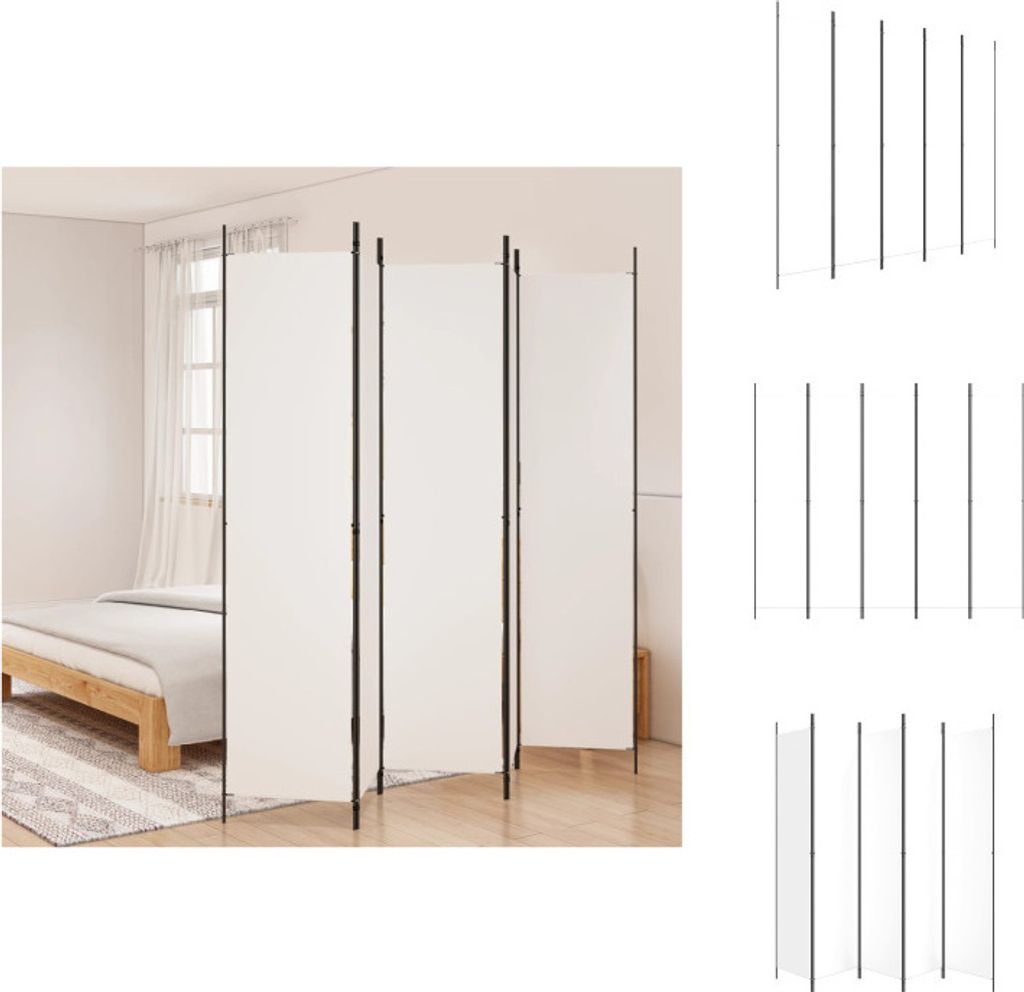 A room divider is shown in a bedroom setting, with a bed and rug visible.