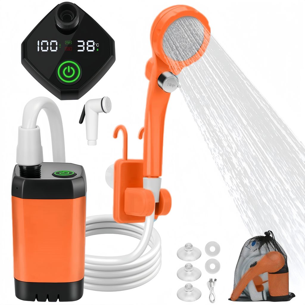 Tragbare Campingdusche Akku mit Pumpe, Camping Dusche Outdoor , Mobile Duschen Außenduschen mit Duschkopf und Schlauch, für Camping Garten Autowa...