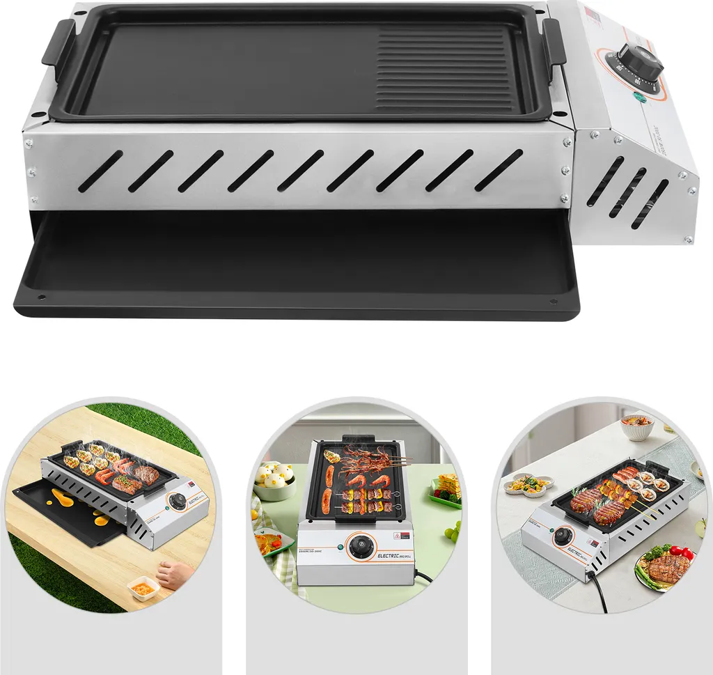 Gril électrique BBQ multifonction avec plaque de cuisson pour intérieur