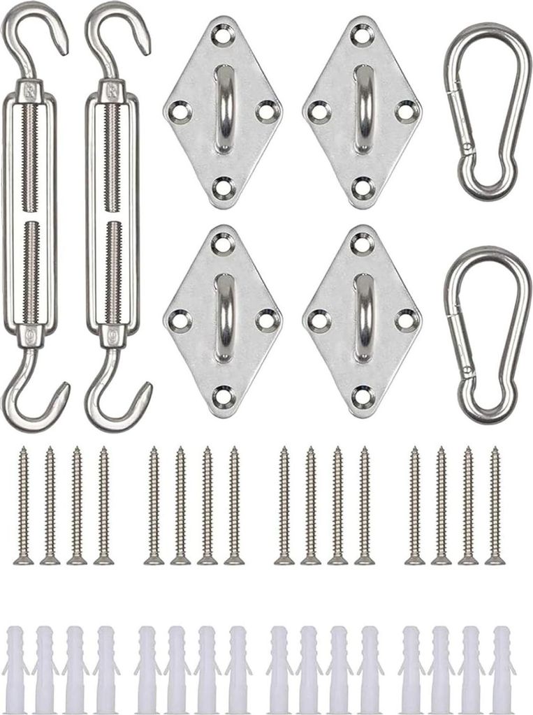 hanSe Sonnensegel Befestigungs Kit Aufbauset Edelstahl M6 40 teilig Sonnensegel Zubehör Montage Aufbau Set für sichere Montage