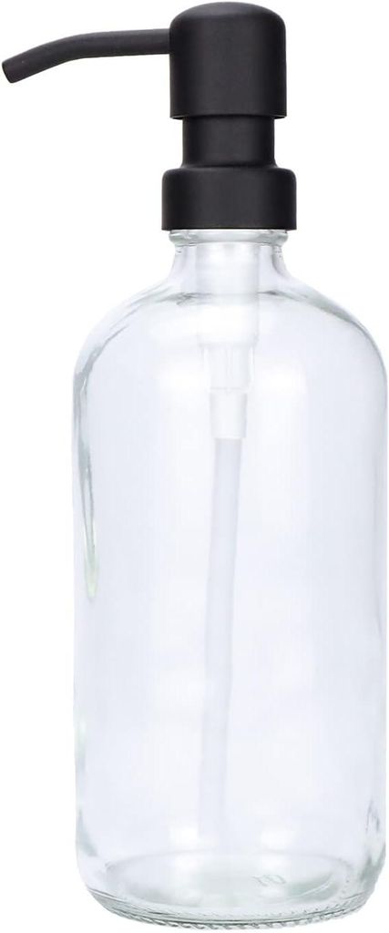 Seifenspender aus dickem, klarem Glas, 500 ml, Edelstahlpumpe, Bad/Küche