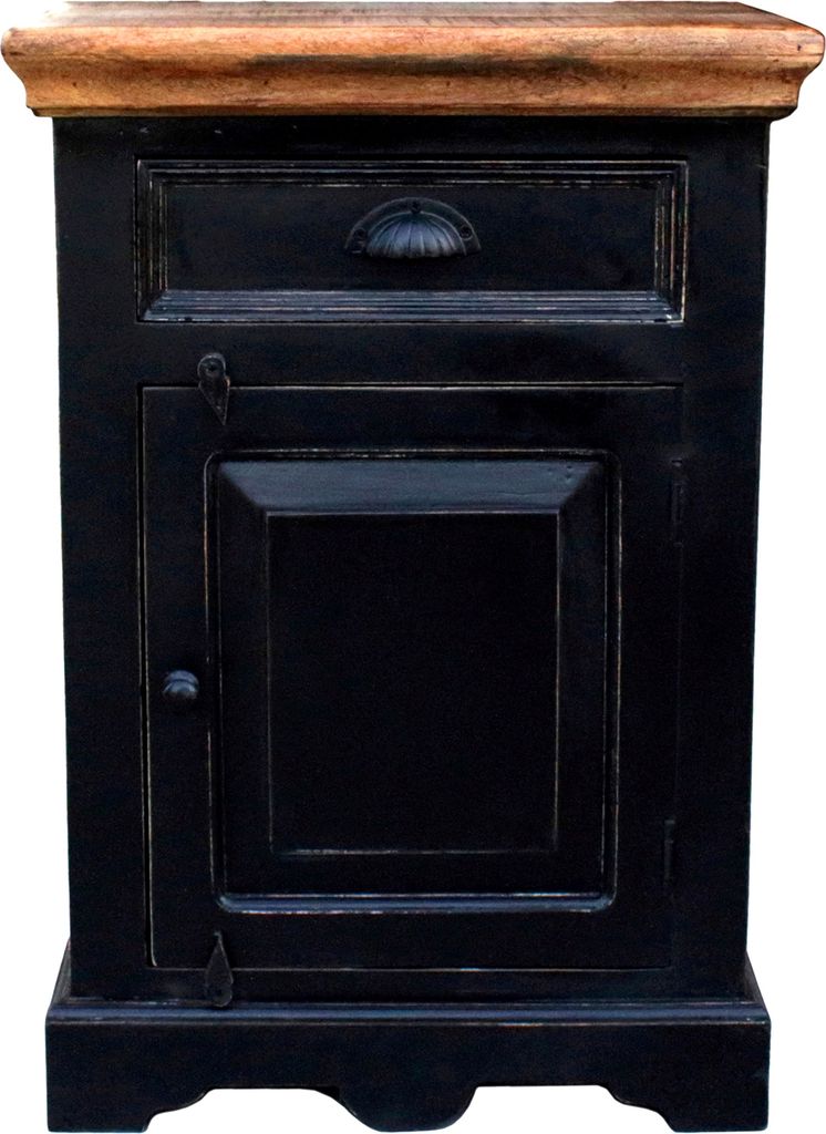 SIT Möbel Kommode | 1 Tür, 1 Schublade | Mango + MDF | schwarz mit honigfarbiger Deckplatte | B 50 x T 35 x H 72 cm | 05899-11| Serie CORSICA