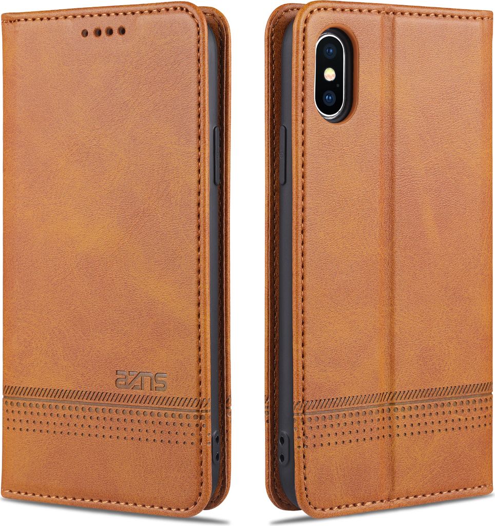 LaimTop LederHülle für iPhone X / XS, Klapphüllen Brieftasche Magnetverschluss Ständer Schutzhülle für iPhone X / iPhone XS Braun