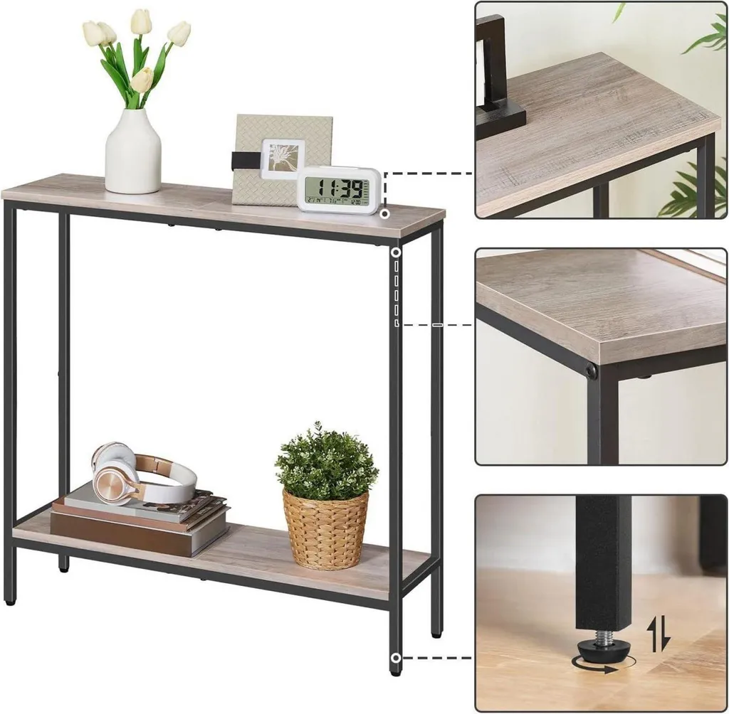 Table Console Gain de Place - Étroite 22cm - Gris-Noir HOOBRO