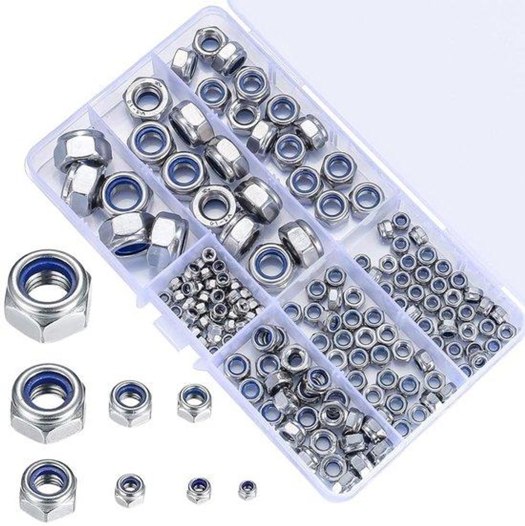 Nylon-Moeren-Set, 6-er Set, M3 M4 M5 M6 M8 M10 M12, Zeskantmoeren, 200 Stück.