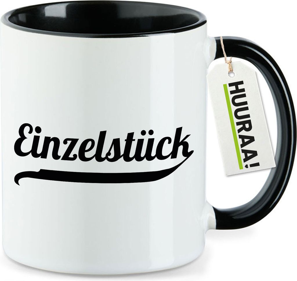Huuraa Kaffeetasse Einzelstück Schriftzug 330ml Schwarz Keramik Kaffeebecher Geschenkidee