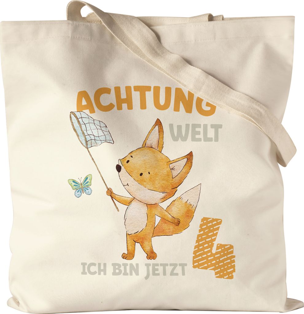 Achtung Welt Ich Bin Jetzt Vier Stoffbeutel Jutebeutel Canvas 4. Geburtstag 4 Jahre Schmetterling Geburtstagskind Alles Gute