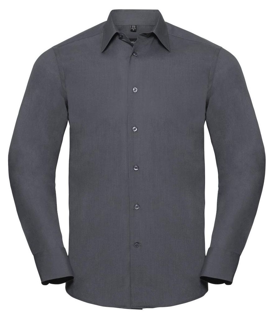 Russell Collection Popeline Herren Hemd, Langarm, pflegeleicht FK739 (S) (Grau)