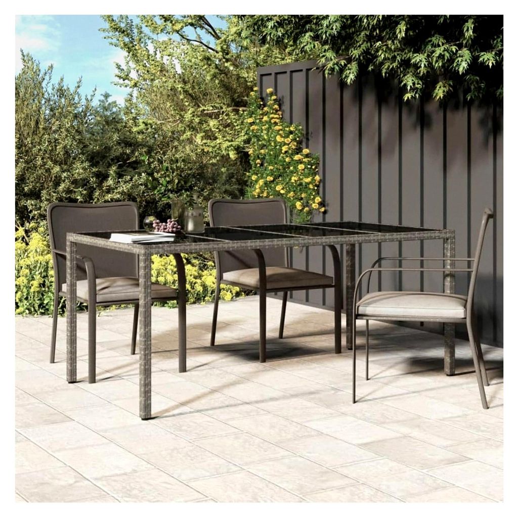 Gartentisch aus Poly Rattan 190x90x75 cm mit gehärtetem Glas