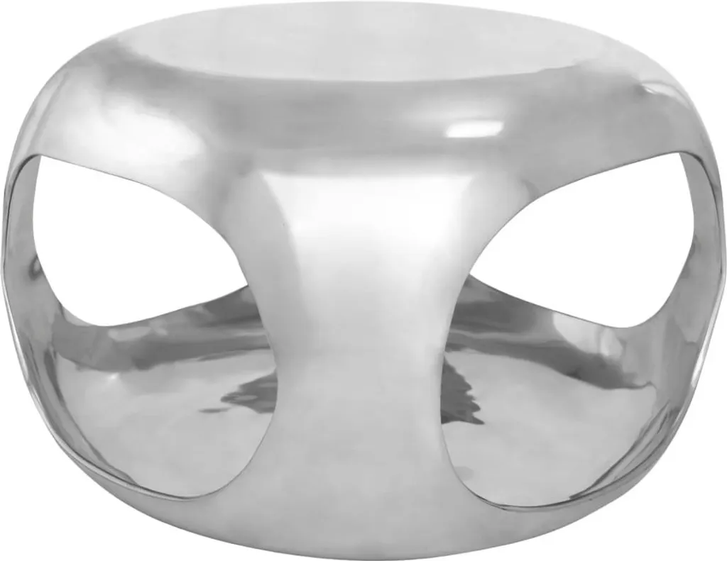 Table de salon artisanale en aluminium argenté 50 cm, finition polie - 2
