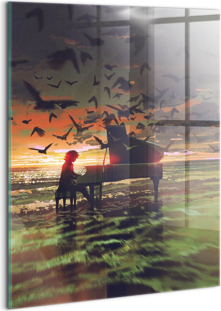 Designer Glasbild - Wandbild - Glas Bild - 60x80 cm - Konzert Am Strand