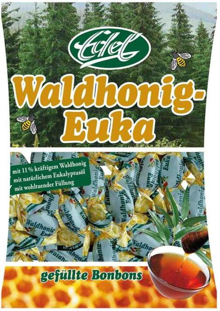 Edel Waldhonig Euka gefüllte Bonbons mit kräftigem Produktbild 