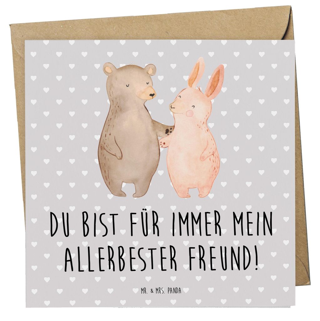 Mr. & Mrs. Panda Grußkarte Bär und Hase Umarmen - Grau Pastell - Geschenk, BFF, Beste Freundin, Klappkarte, doppelkarte, anlasskarte, Glückwunsc...