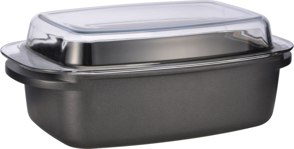Aluguss Bräter 39 x 22 cm mit Glasdeckel - 5,6 L - Metall Produktbild 