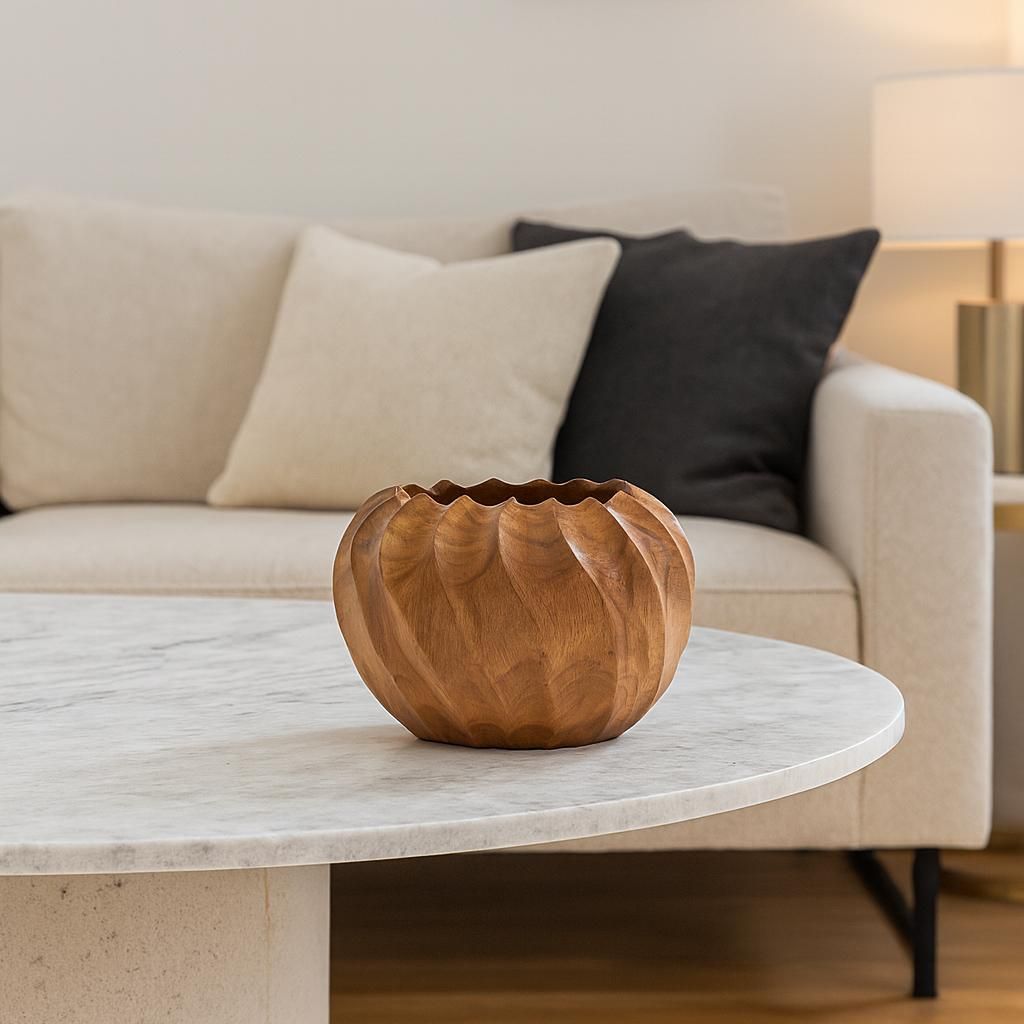 Teakholz-Blumenkübel – Pflanzgefäß aus Naturholz, Größe M