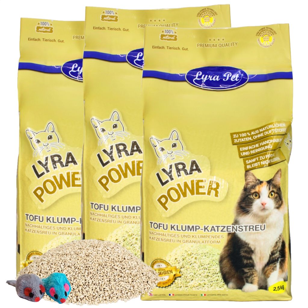 7,5 kg Lyra Pet Tofu Katzenstreu klumpend + 2 Mäuse