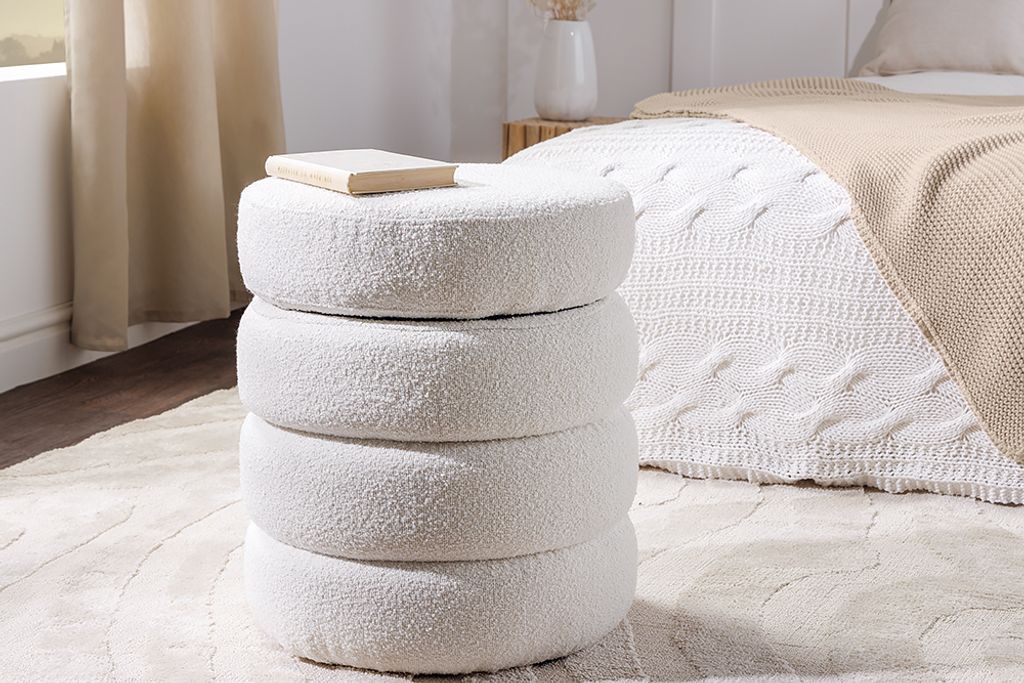 riess-ambiente Runder Hocker VOGUE 50cm creme weiß Bouclé Produktbild 4
